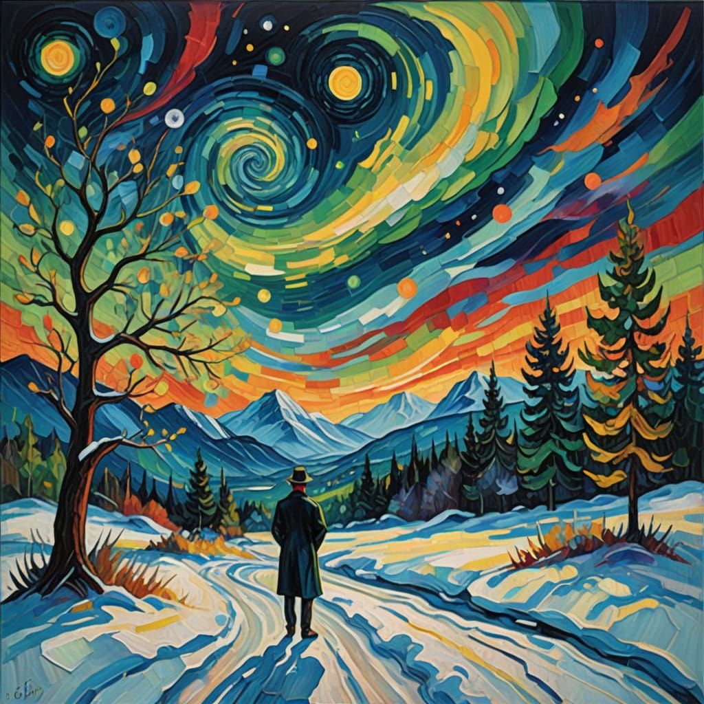 Ethereal Snowscape in Vibrant Neo-Impressionist Oil Painting