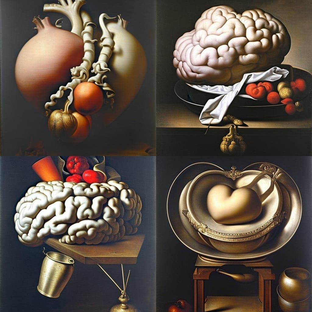 Baroque Still Life: Heart and Brain Cooking