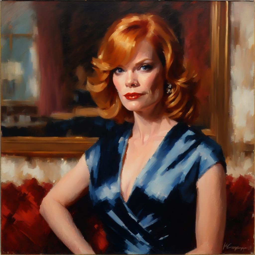 Impressionistic Portrait of a Woman in Blue Gown