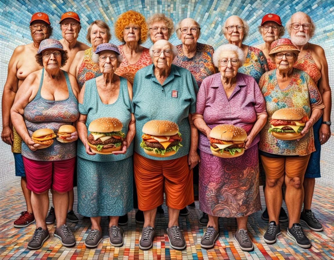 Hyperdetailed Collage of Obese Fast Food Patrons