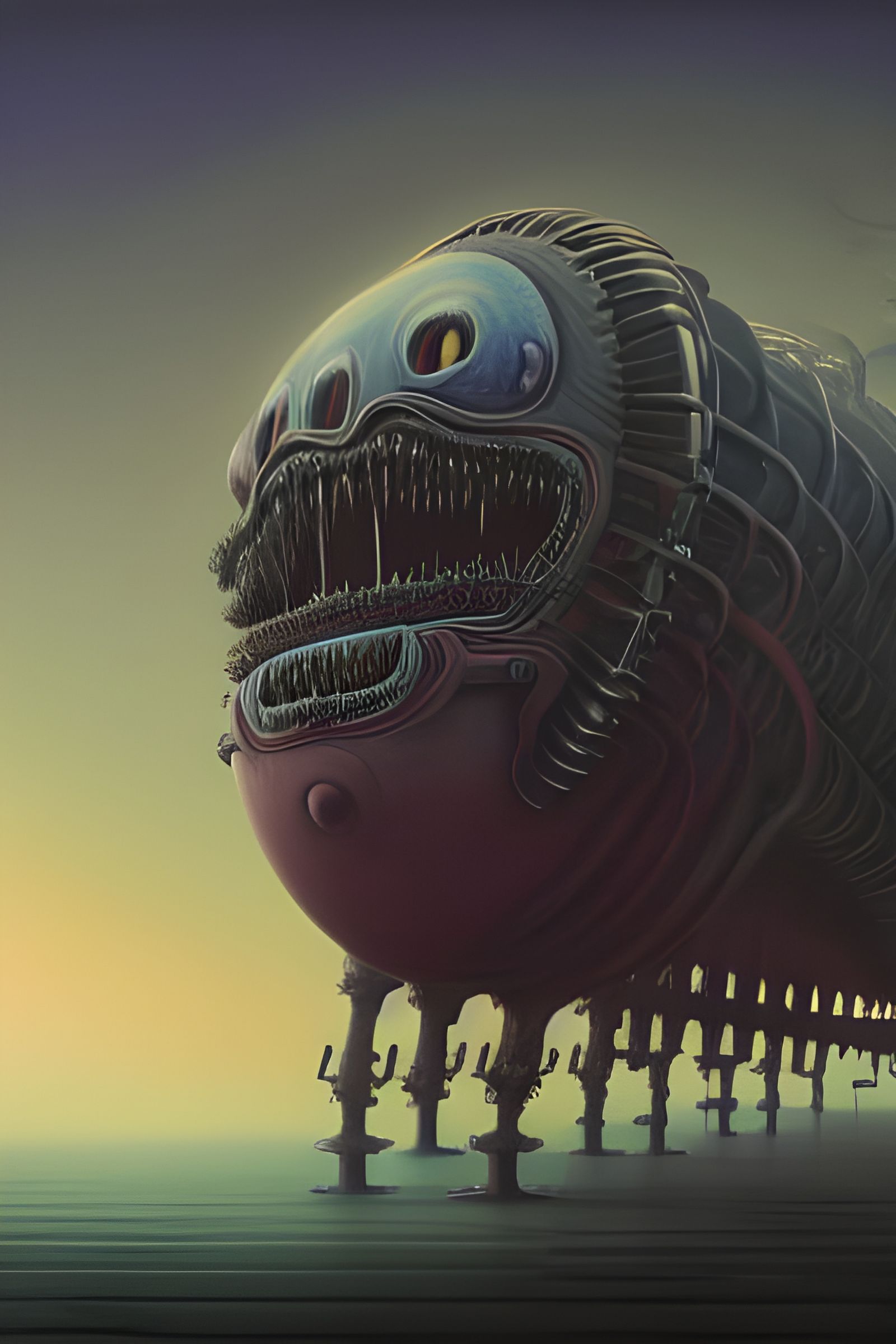 Gigantic Smiling Biomechanical Beast in Dreamscape