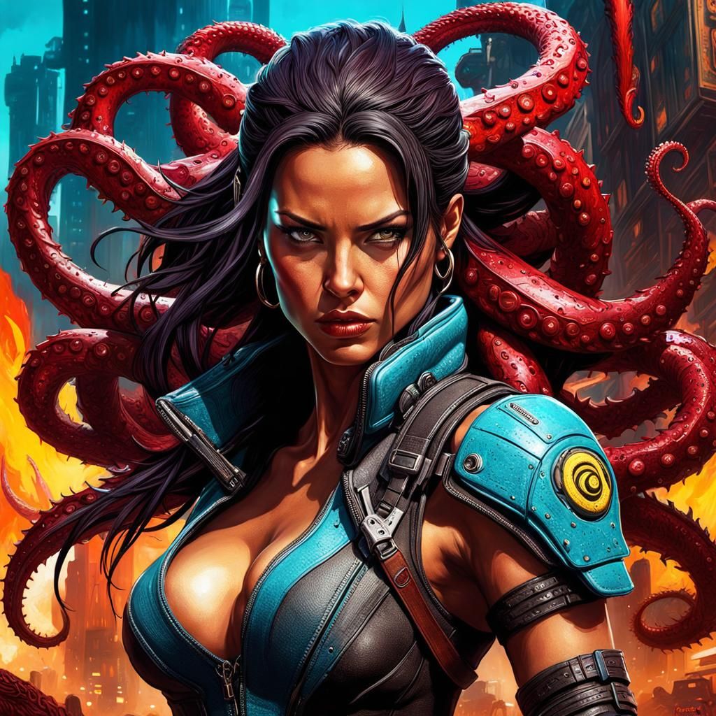 Adriana Lima with Tentacles: Detailed Fantasy Art