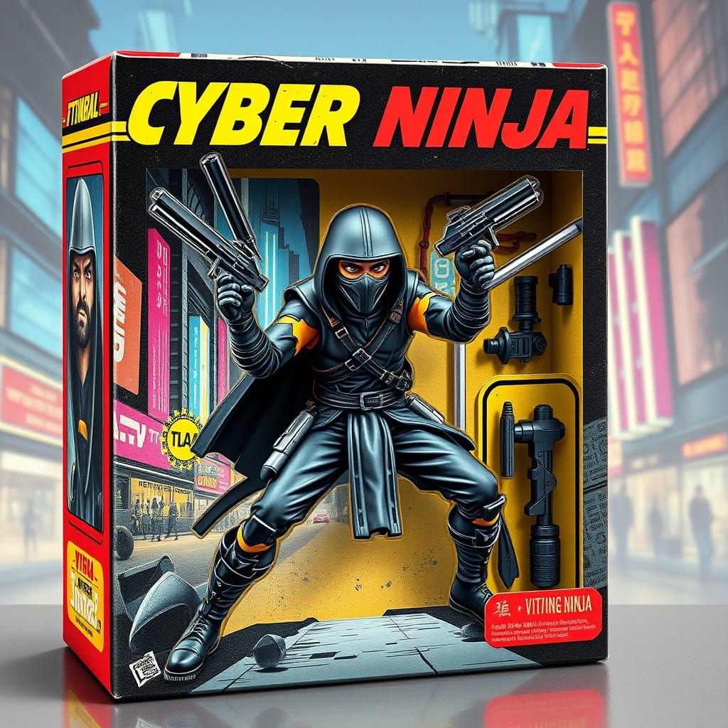 Vintage-Style Cyberpunk Ninja Action Figure Box