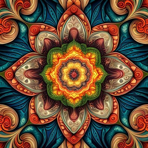 Vibrant Paisley Mandala Kaleidoscope in Candy Art Style