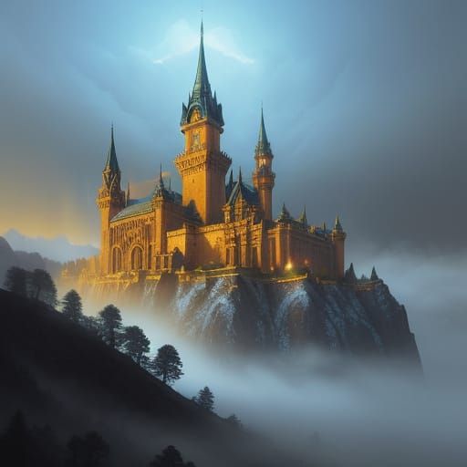 Ethereal Mountain City in a Fantastical Realm