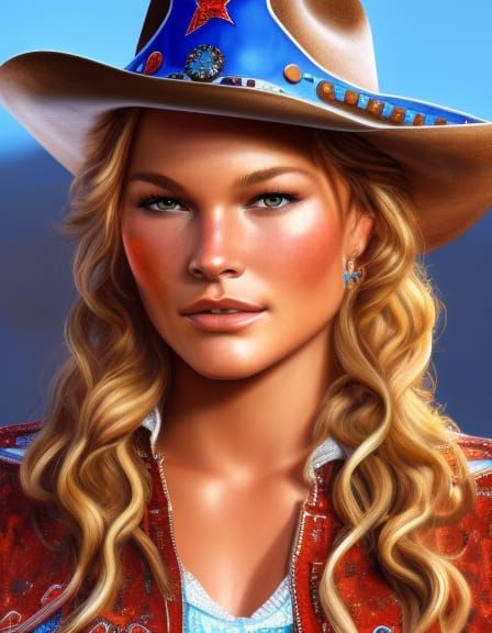 Freckled Cowgirl Portrait in Detailed Chiaroscuro Style