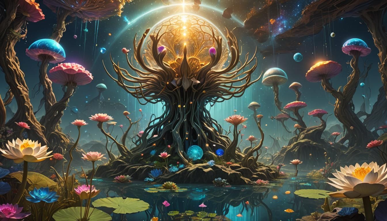 Cosmic Antelope Divinity in a Fractal Jellyfish Garden