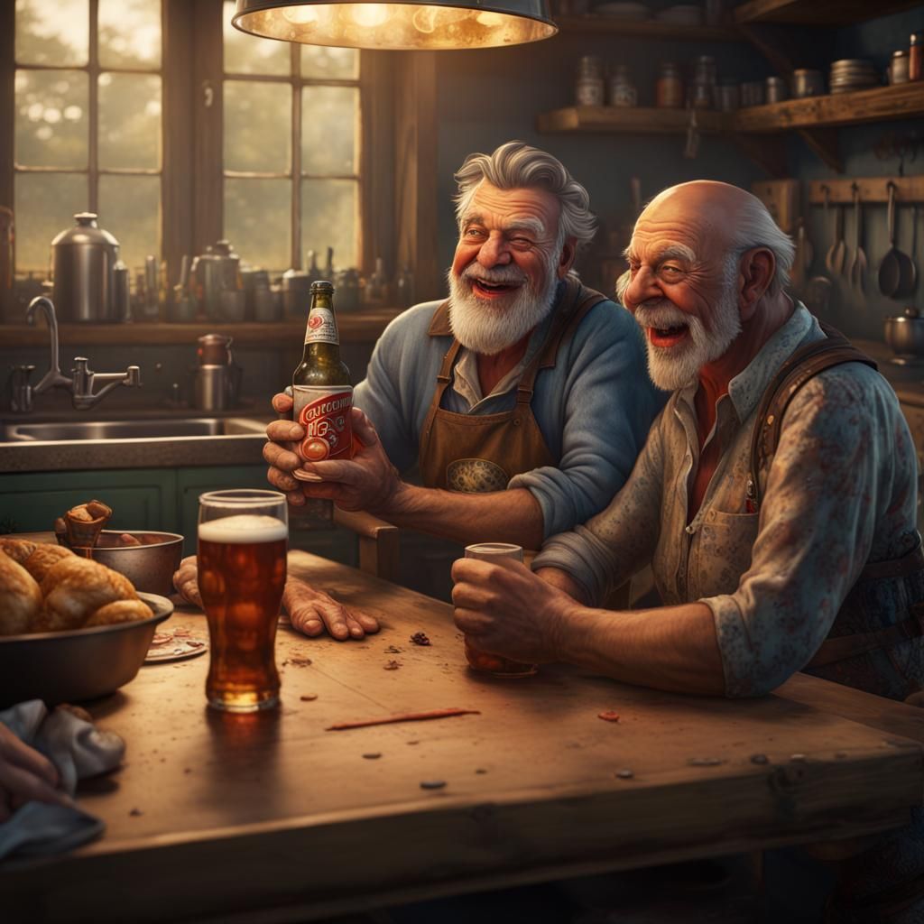 Humorous Farmhouse Scene with Father and Son