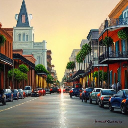 New Orleans Cityscape in Oil Painting Style
