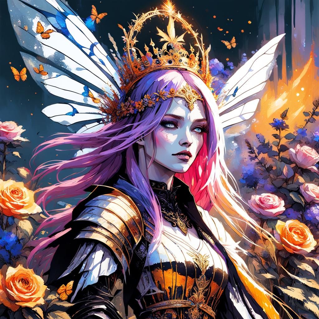 Pixel Art Fairy Queen in Gothic Dark Fantasy