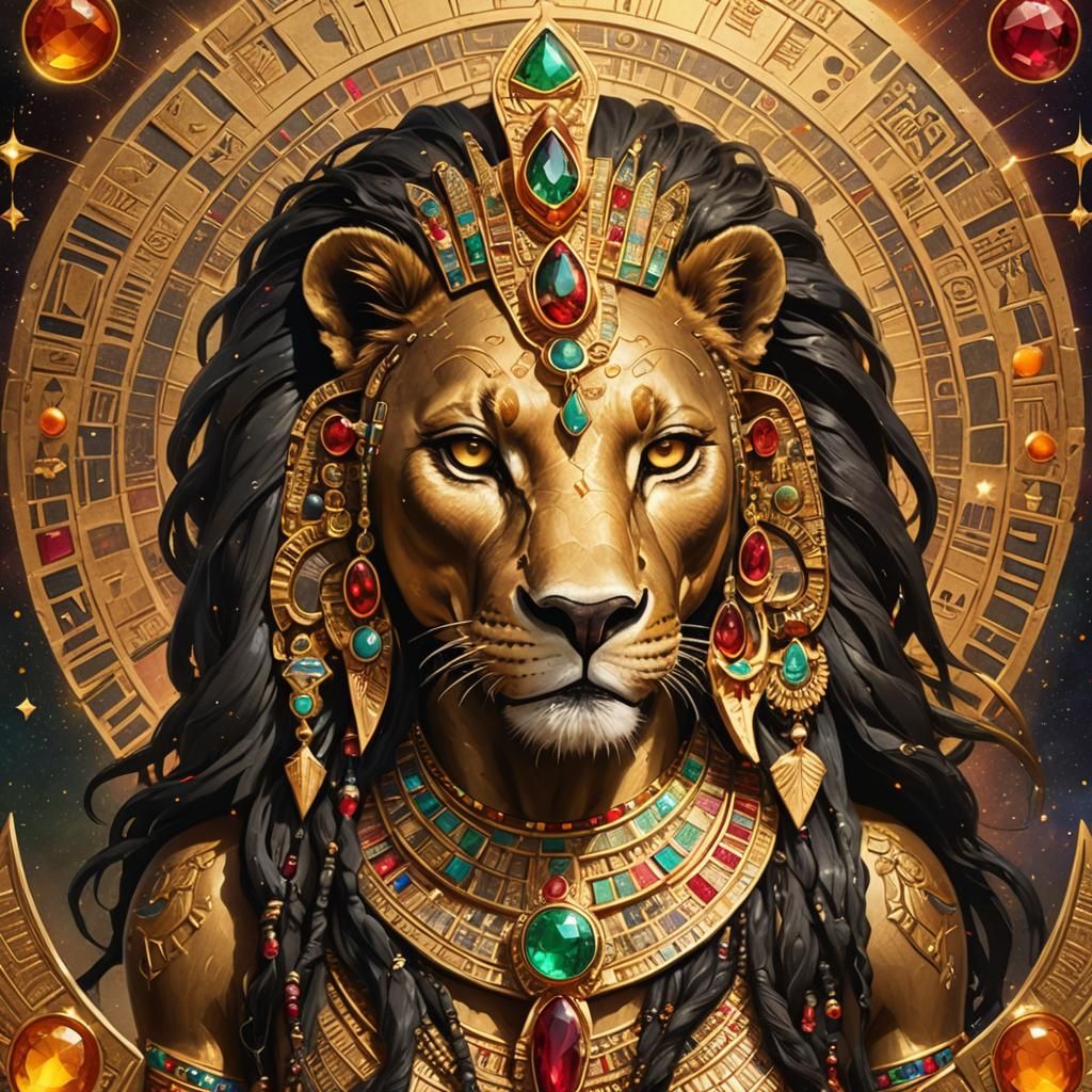 Goddess Sekhmet with Lioness Face in Gold