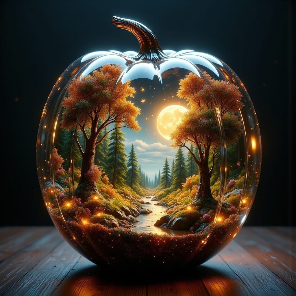 Enchanted Forest Inside Glass Pumpkin, Magical Realism