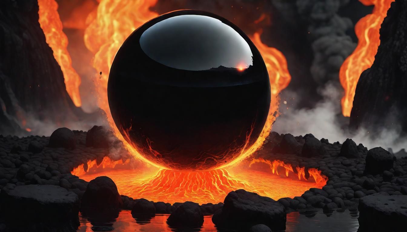 Mysterious Obsidian Orb Levitating Over Lava Pit