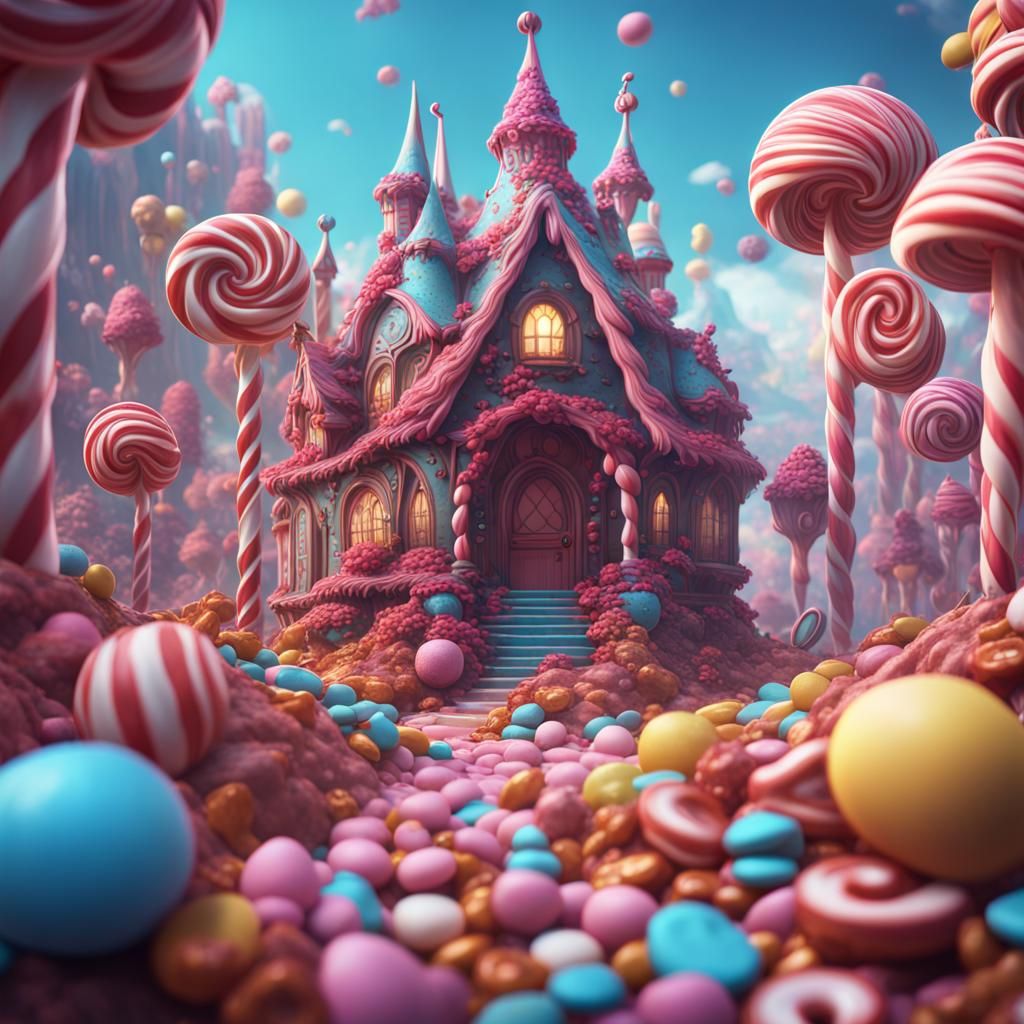 Fantastical Candy Wonderland: Detailed Matte Painting