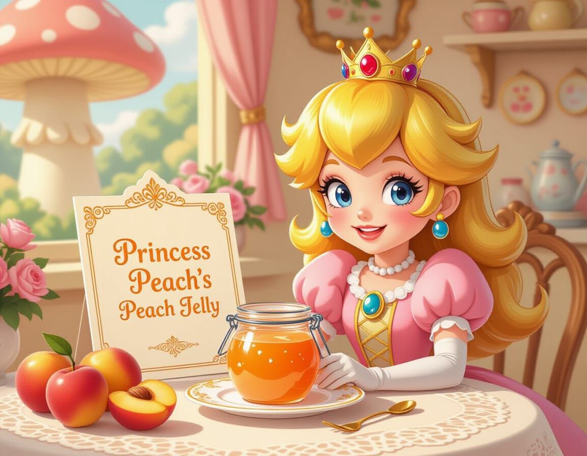 Princess Peach in Mushroom Cafe, Whimsical Style