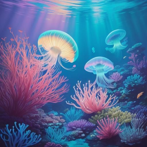 Neon Pastel Baby Jellyfish in Sparkling Aquarium