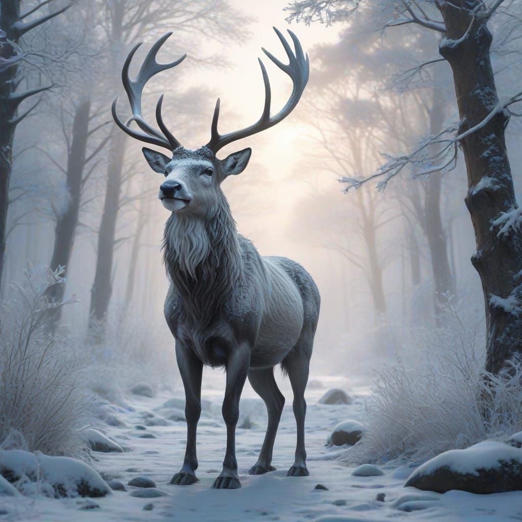Ethereal Reindeer in Winter Wonderland