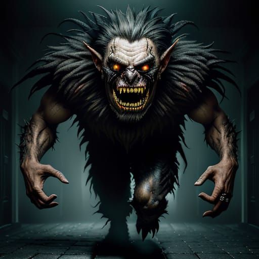 Terrifying, Photorealistic Demon Portrait in Dark, Cinematic...