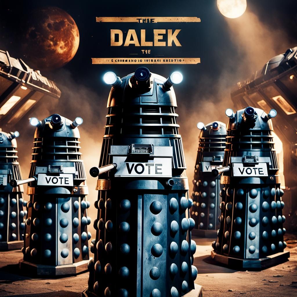 Dalek Propaganda Poster in Cinematic Style