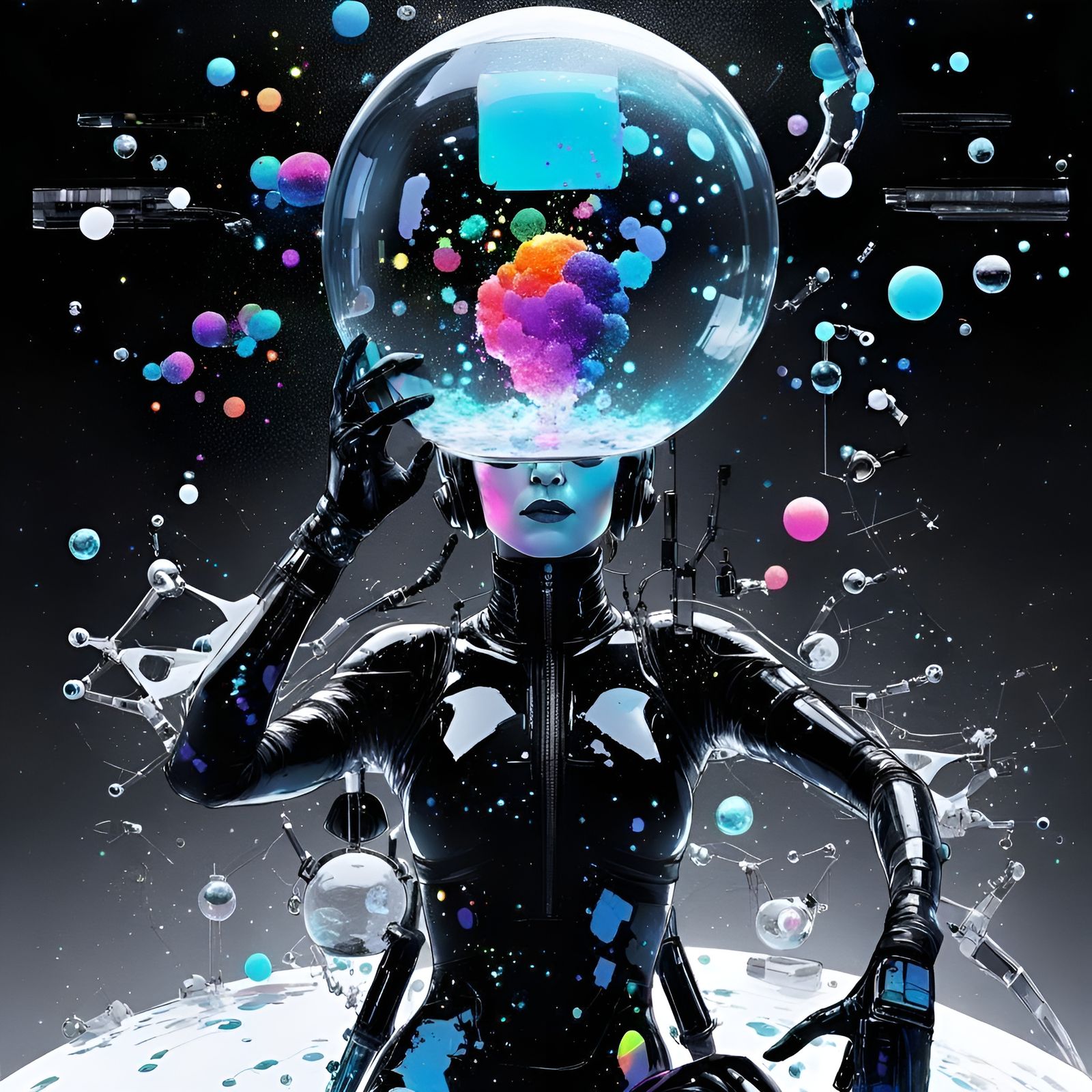 Futuristic Priestess H2O Molecule Minimalism in Digital Art