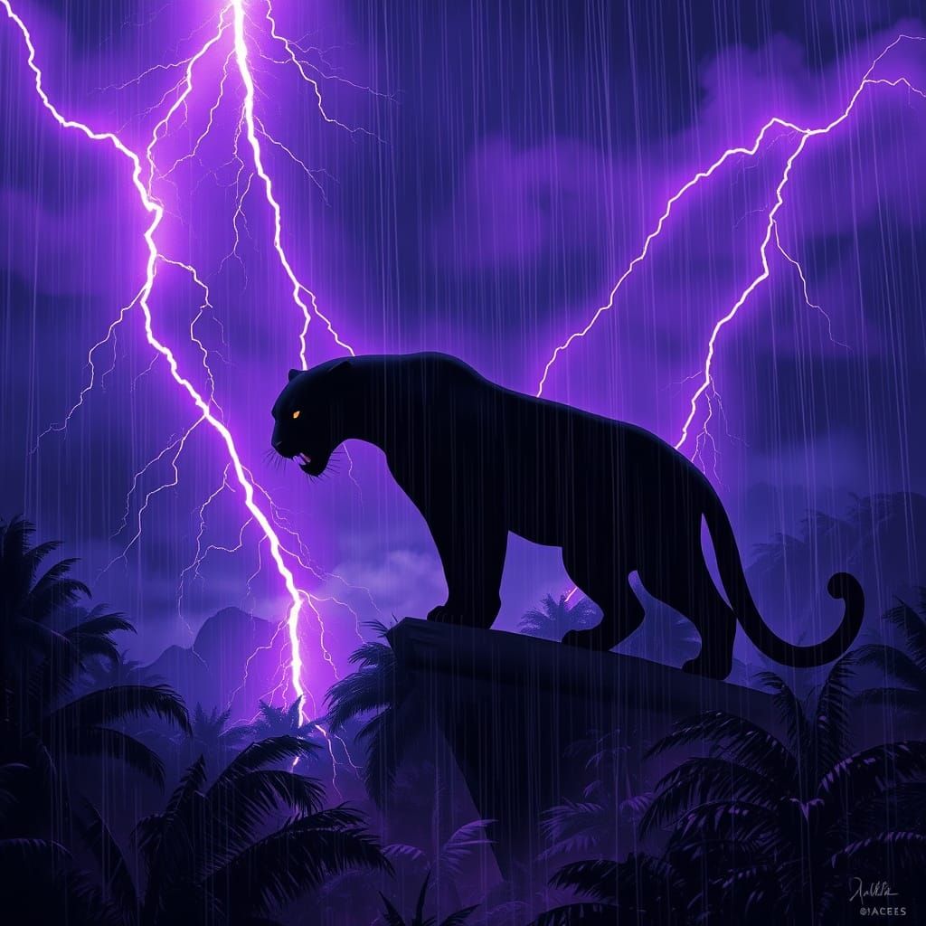 Majestic Black Panther Unleashes Fury in Dark Jungle Storm