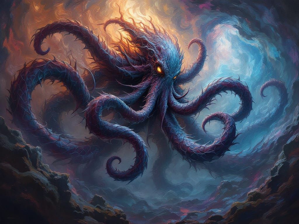 Intricate Oil Painting of Cthulhu with Volumetric Lighting