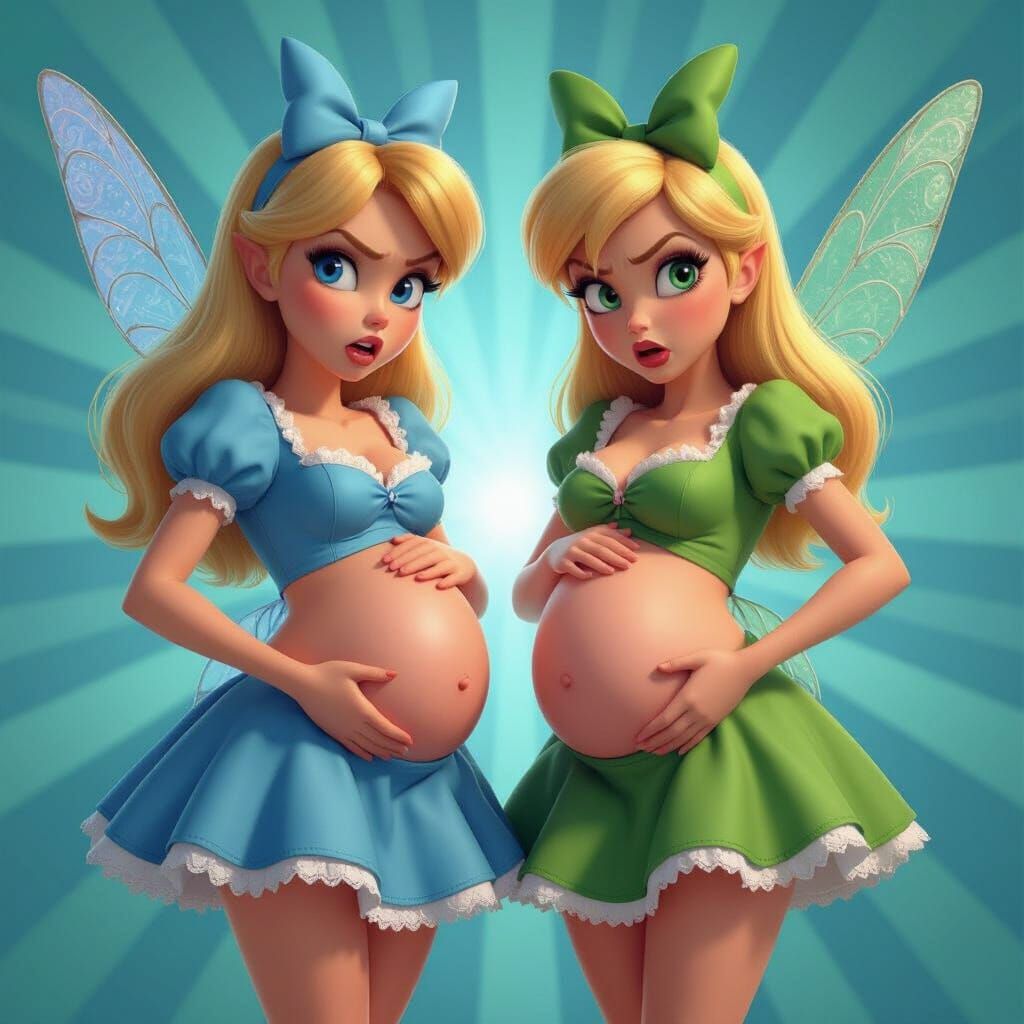 Pregnant Alice & Tinkerbell in 3D Digital Art Style