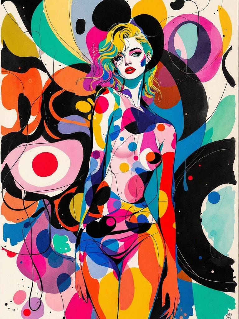 Liberated Woman With Teal Hair in Expressive Ink and Waterco...