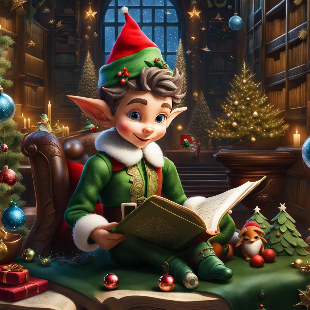 Christmas Elf Reading Book with Tiny Creatures