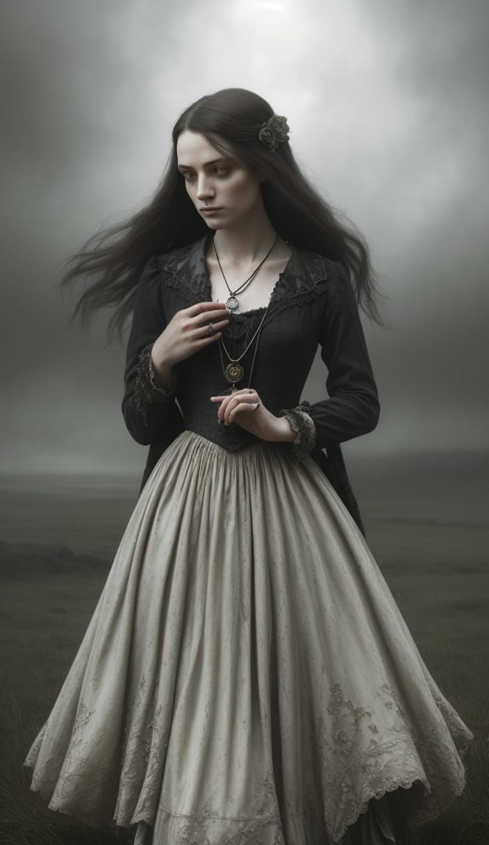 Melancholy Woman on Windswept Moor