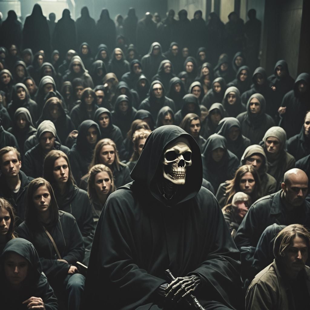 Grim Reaper on Subway: Cinematic Film Still