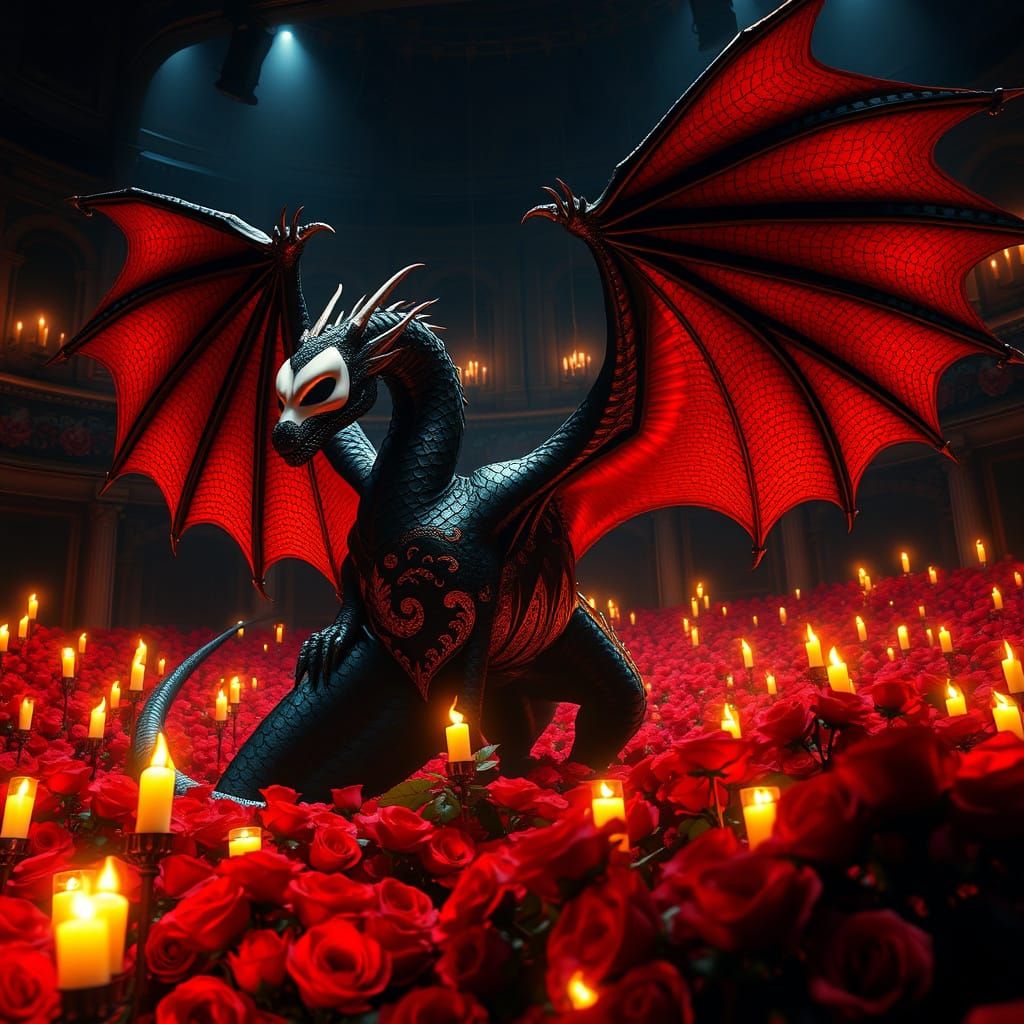Ethereal Opera Dragon Soars on a Grand, Candlelit Stage