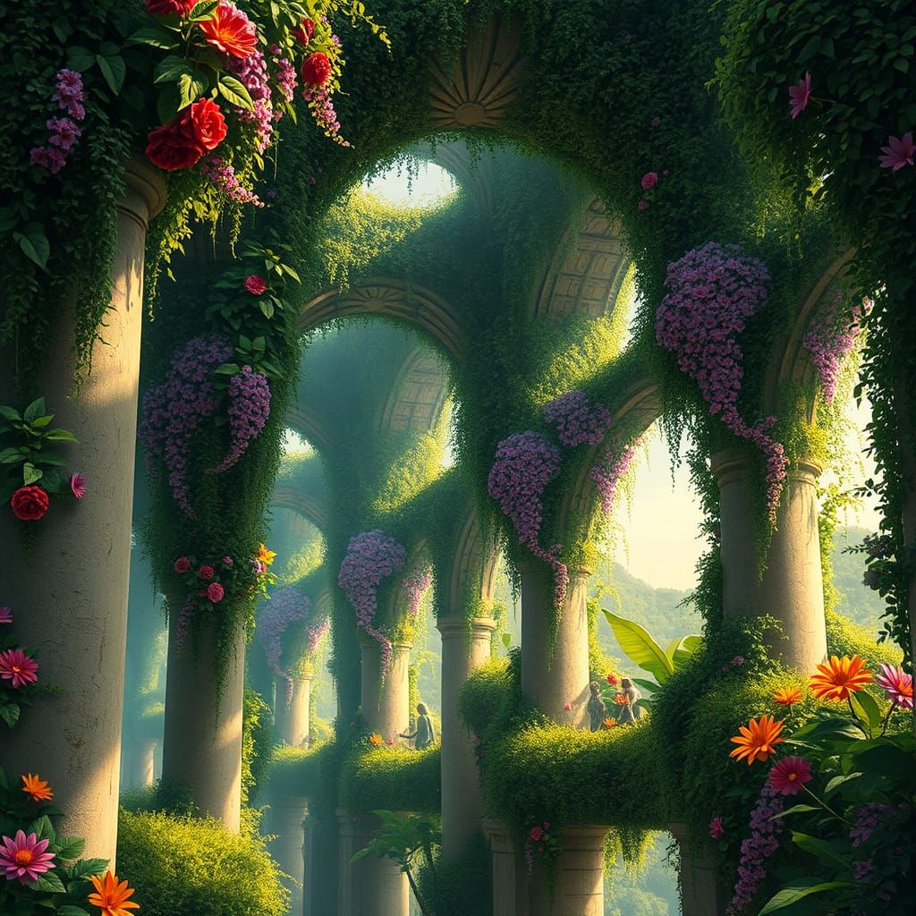 Floating Gardens in Dreamlike Botanical Style