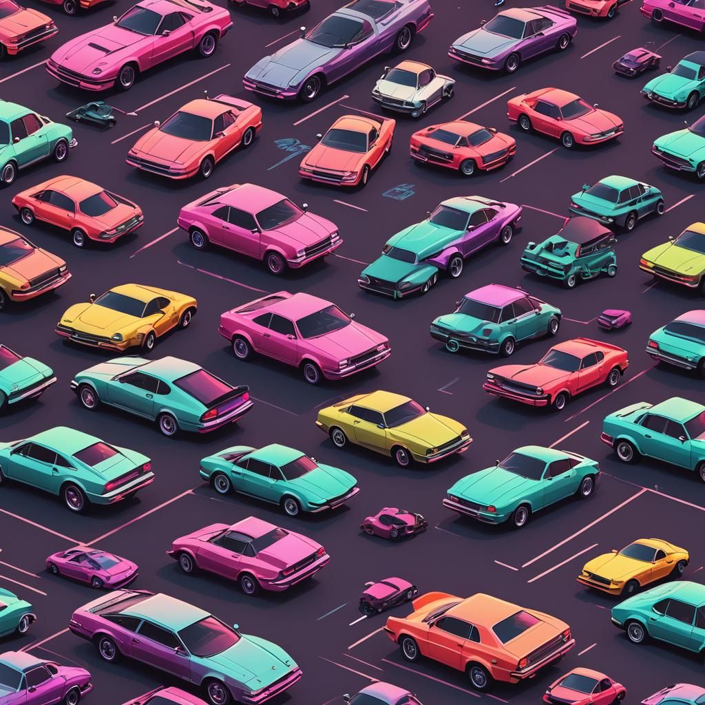 Zero Carbon Cars in Synthwave Neon Style