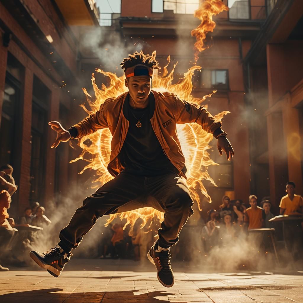 Breakdancer Spins on the Sun: Hyper-Realistic Digital Art