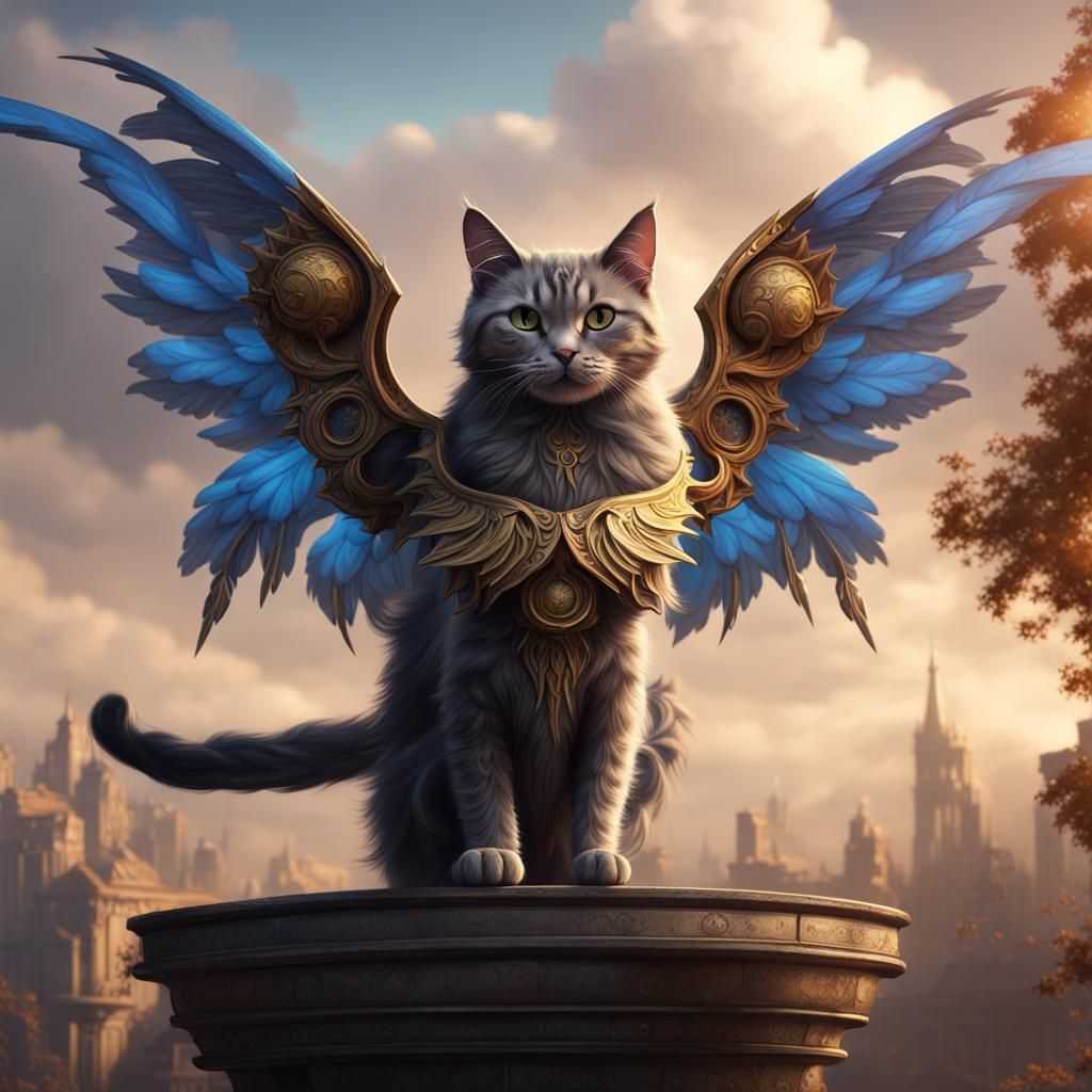 Winged Cat in Flight: Fantasy Concept Art