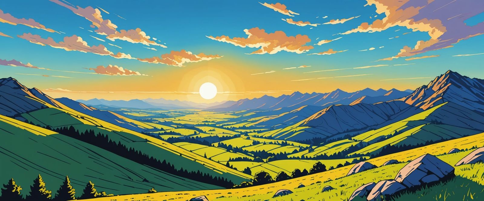 Mountains in Gouache Comic Book Style