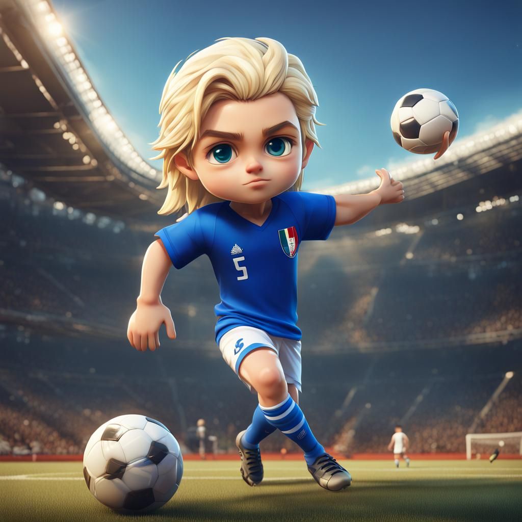 Chibi Soccer Player in Italy Jersey, Digital Art