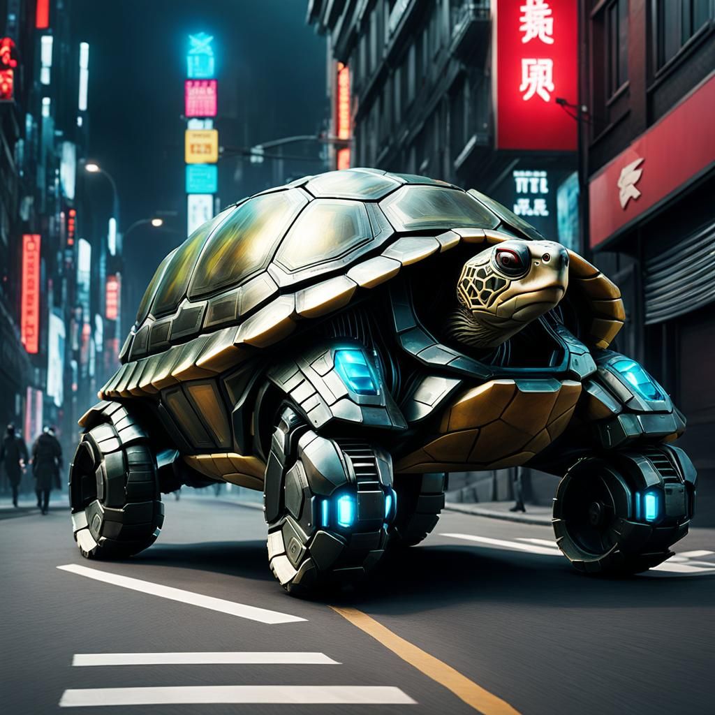 Cyberpunk Battle Turtle with Technified Shell
