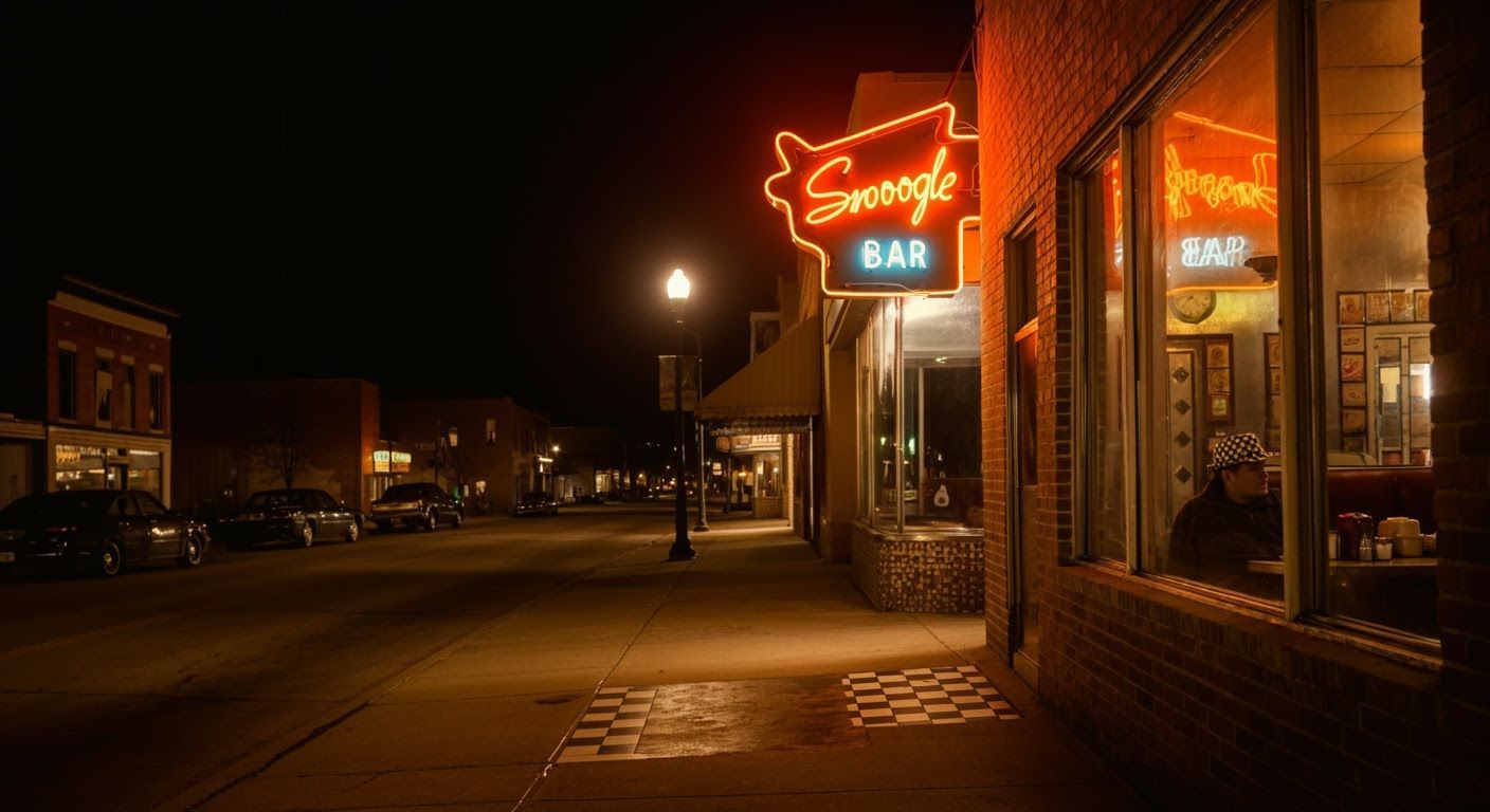 Classic Midwestern Diner at Night in Golden Hue