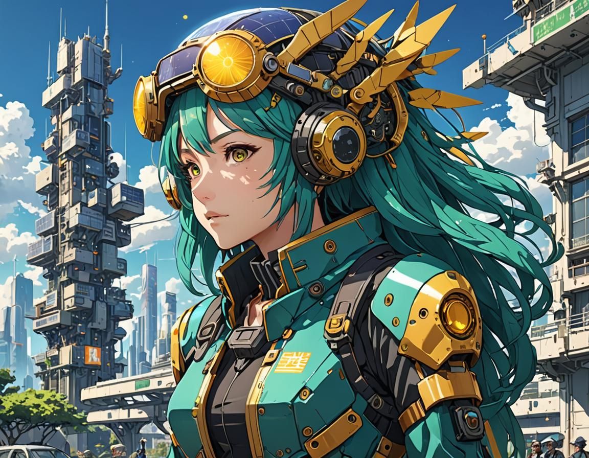 Solarpunk Anime Girl Illustration, Future 2025