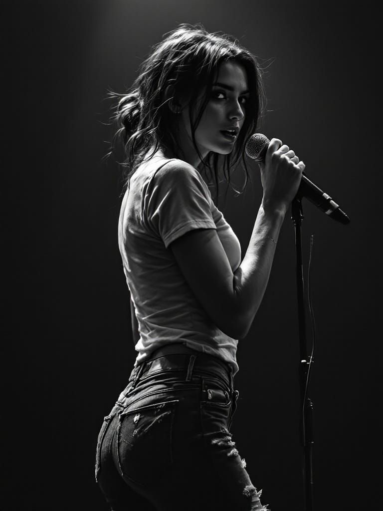 Silhouette Singer in Monochrome, Hopper and Rockwell Style