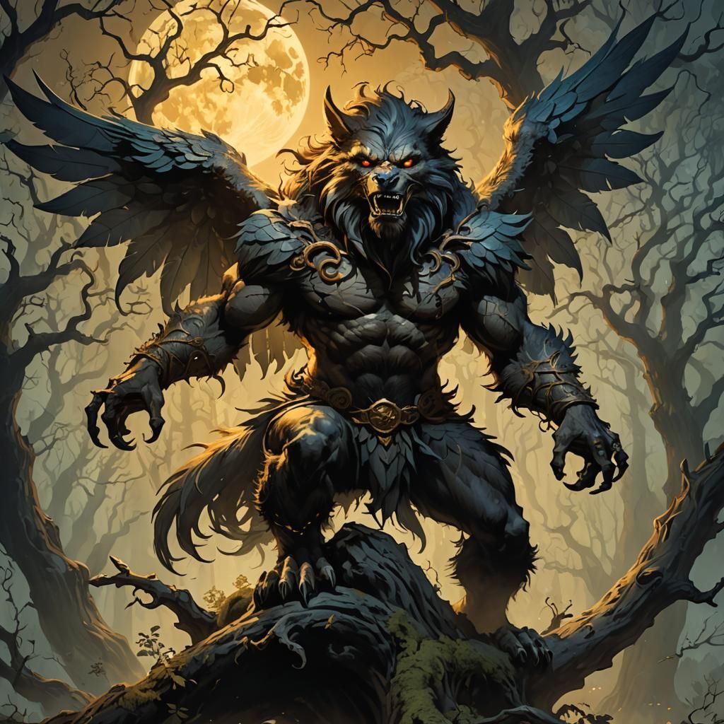 "The Winged Werewolf: Guardian of the Ancient Forest"