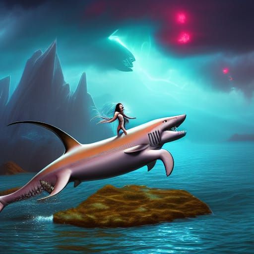 Unicorn Dances on Shark: Fantasy Concept Art