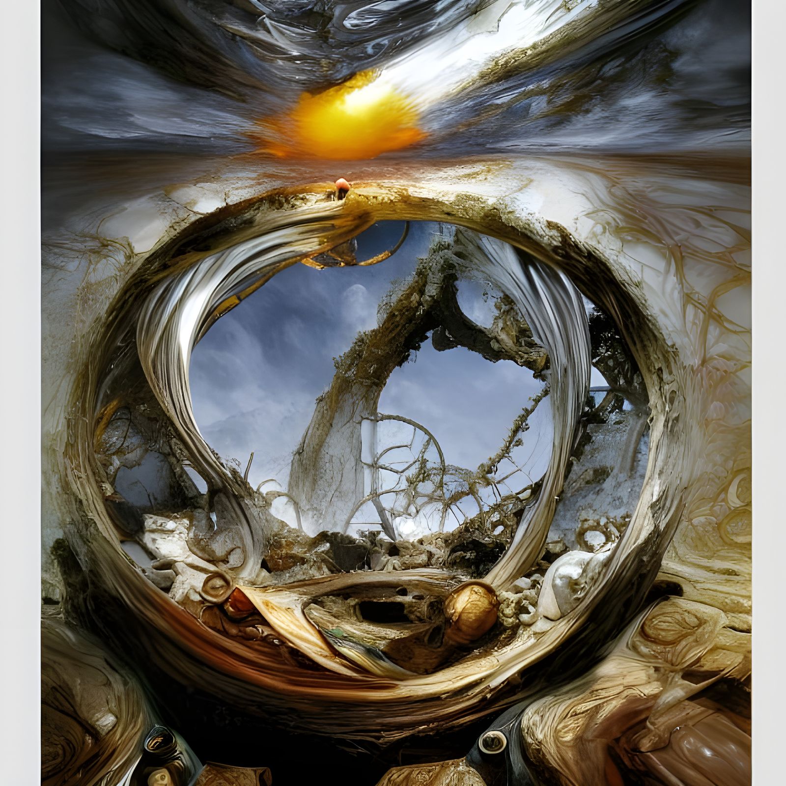 Ethereal Rings Orbiting Earth in Golden Age Style