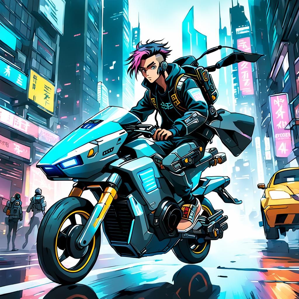Cyberpunk Messenger Races Through City on Hover Bike