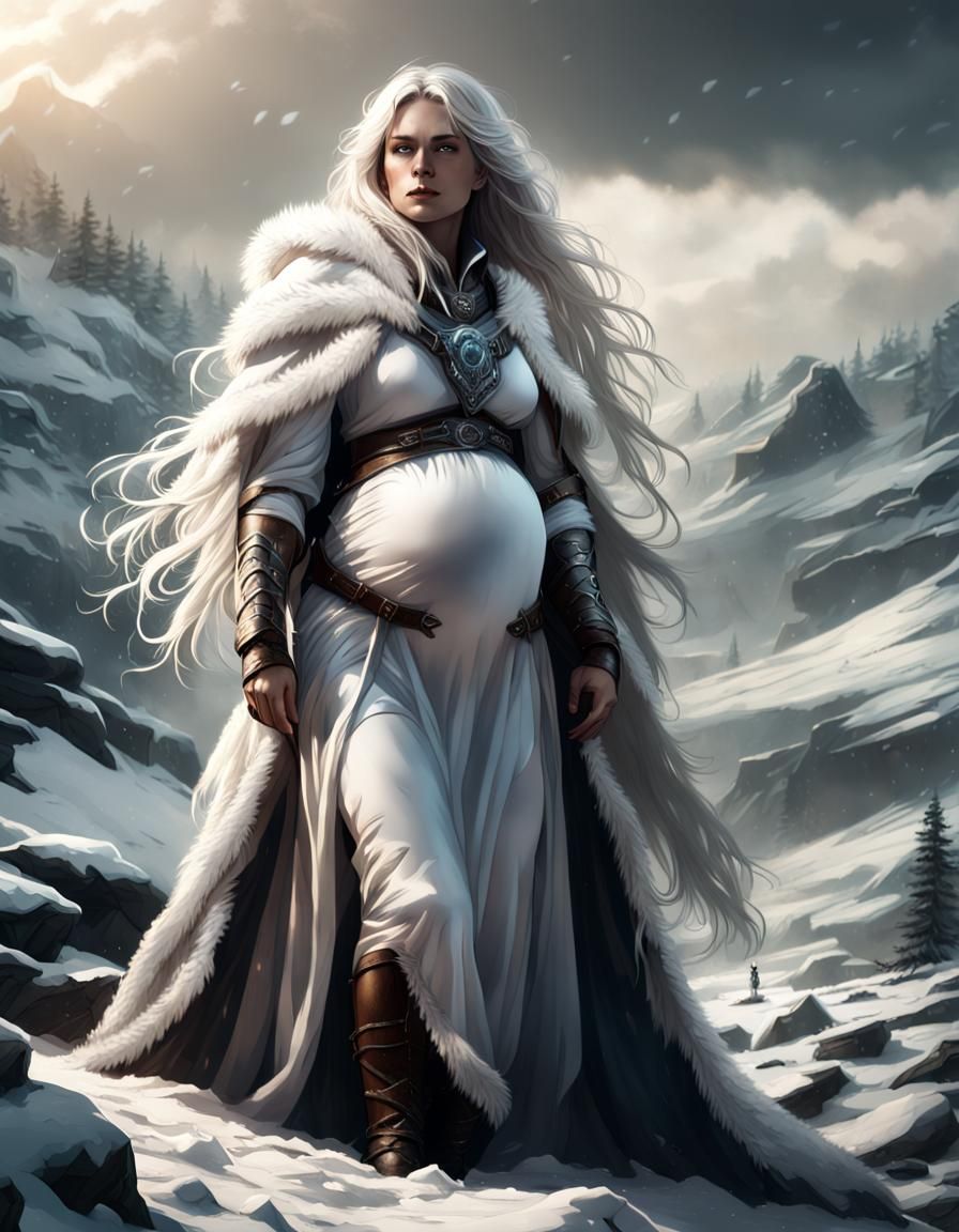 Pregnant Ranger on Snowy Hill: Digital Matte Painting