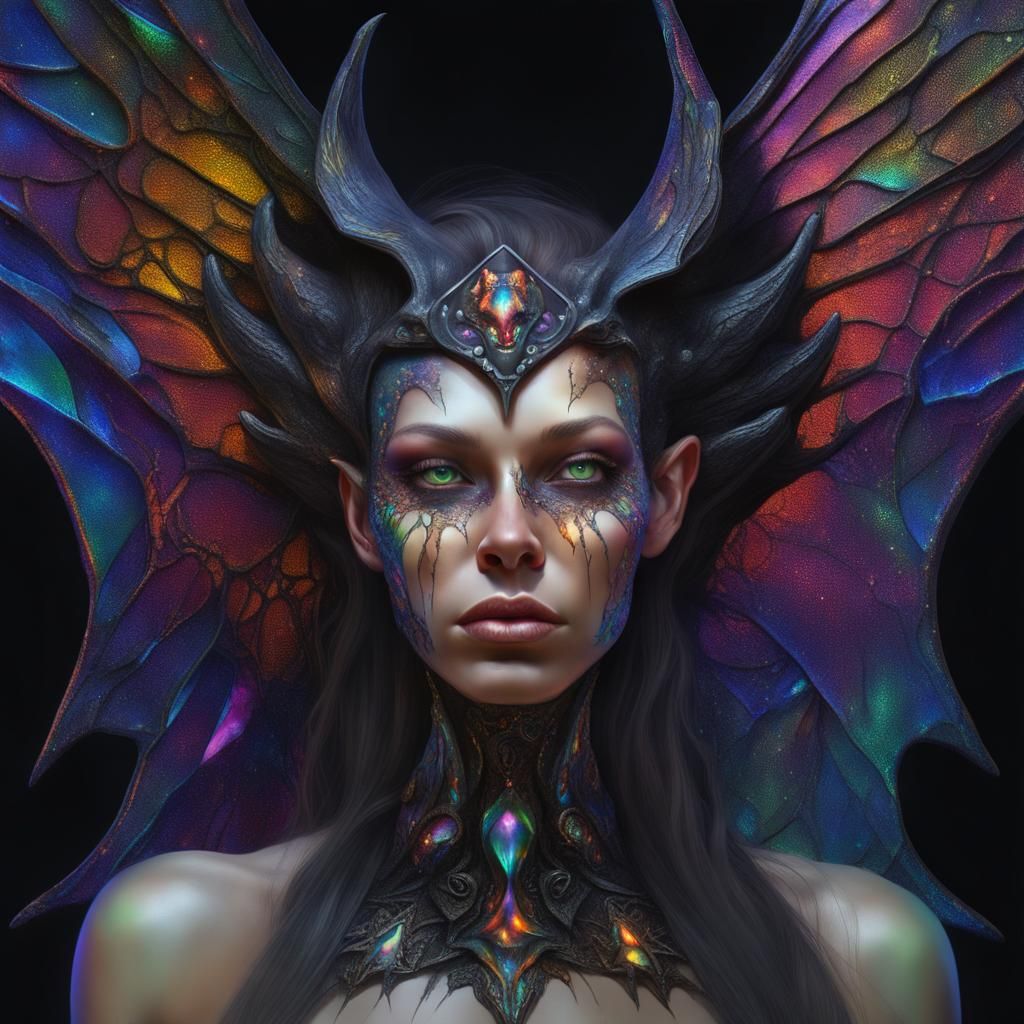 Surreal Anthromorphic Gargoyle Hybrid with Iridescent Stars
