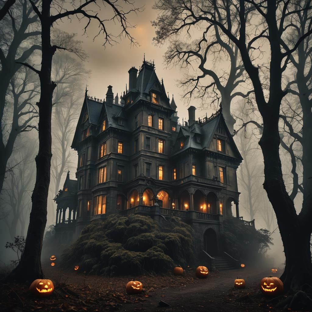 Eerie Gothic Mansion in Dark Fantasy Art Style