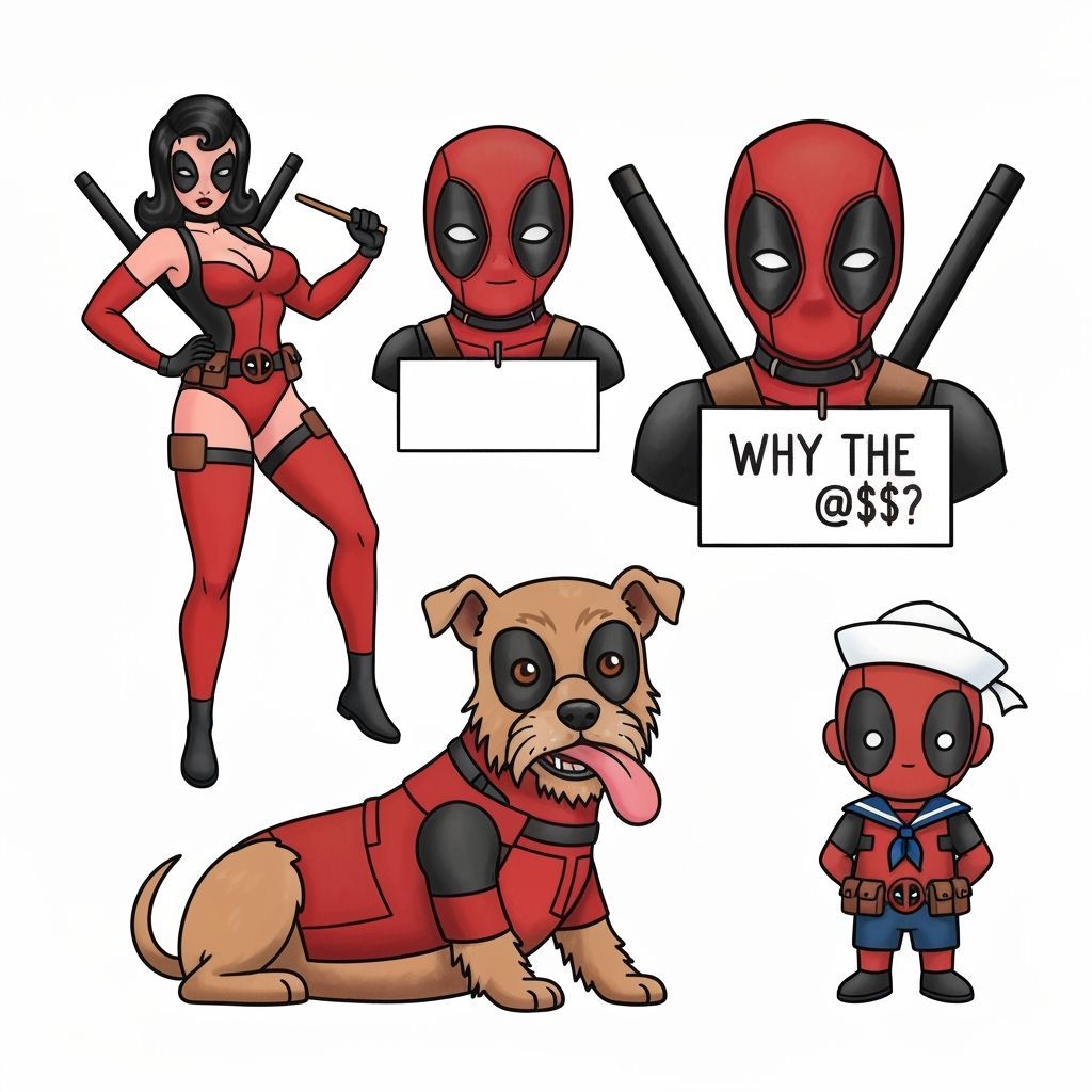 Deadpool comical Tattoo flash sheet